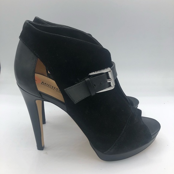 Michael Michael Kors Size 7 Black Leather Suede Isabella Open Toe Booties - Picture 5 of 8
